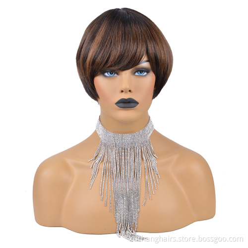 Usexy Color Pixie Wig Vendors Wholesale Cheap Straight Short Human Hair Wigs With Bangs perruques naturelles courtes